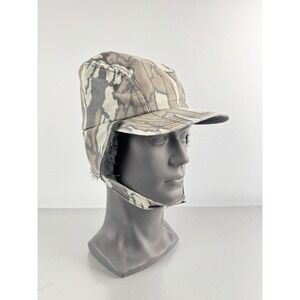 Vintage 90s Trebark Camo Trapper Hat Mens Small Faux Fur Ear Flaps Made In USA